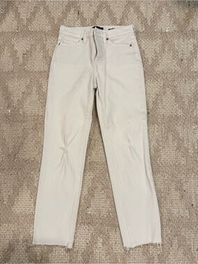 Banana Republic White High-Rise Distressed Slim Jeans